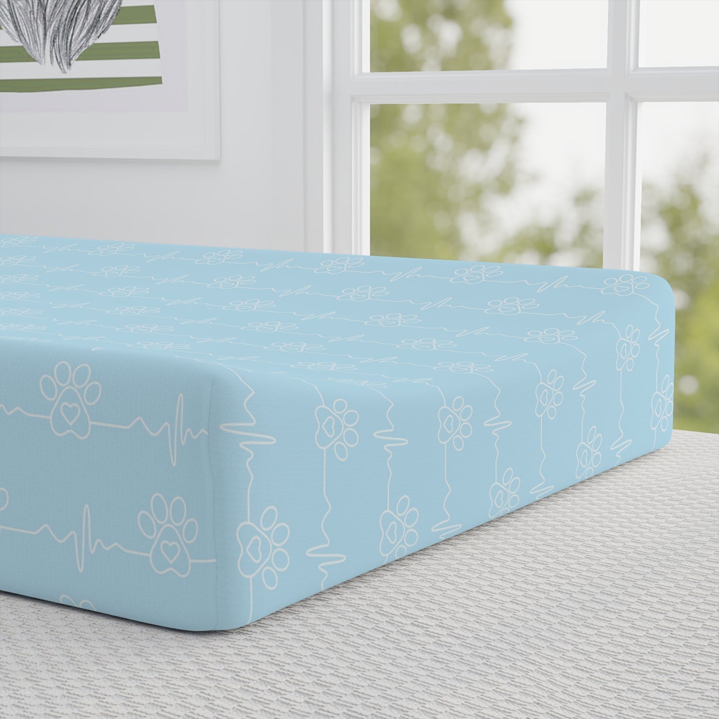 Blue Dalmatian Baby Changing Pad Cover — Personalized "Evan" Nursery Accessory