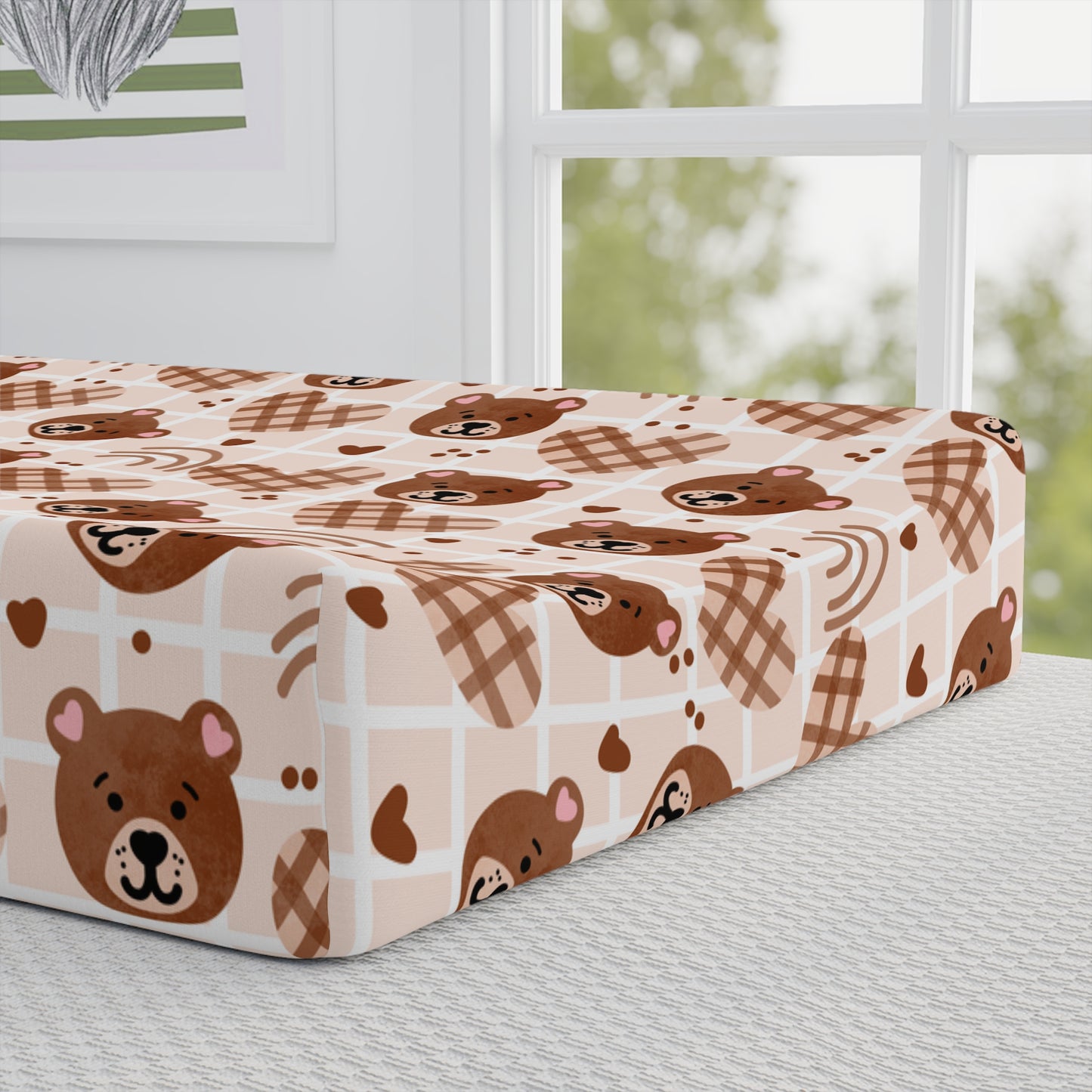 Changing Pad Cover — Personalized Brown Bear Nursery Print (Name Customizable)