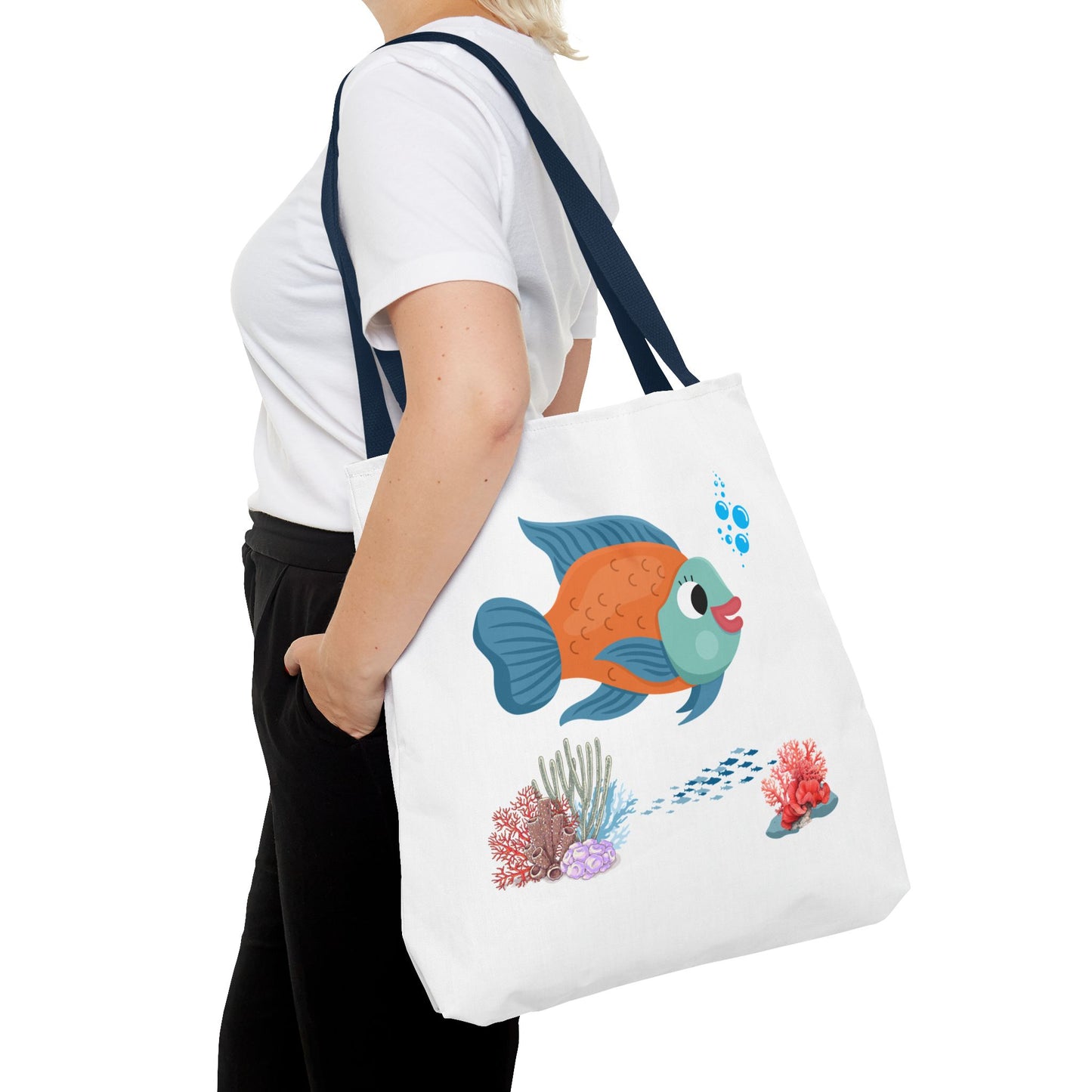 Orange and blue fish with coral and bubble Tote Bag