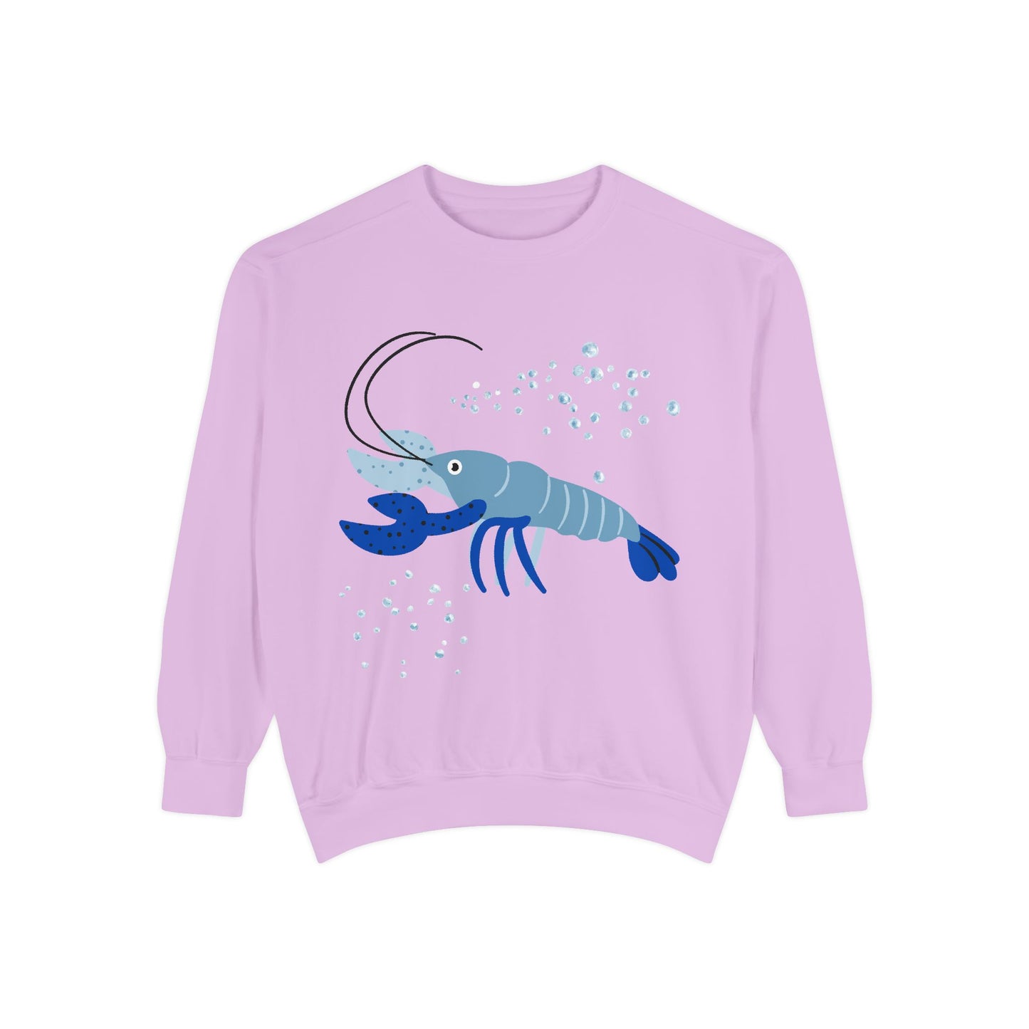 Blue shrimp with dark blue claws and bubbles Unisex Garment-Dyed Sweatshirt