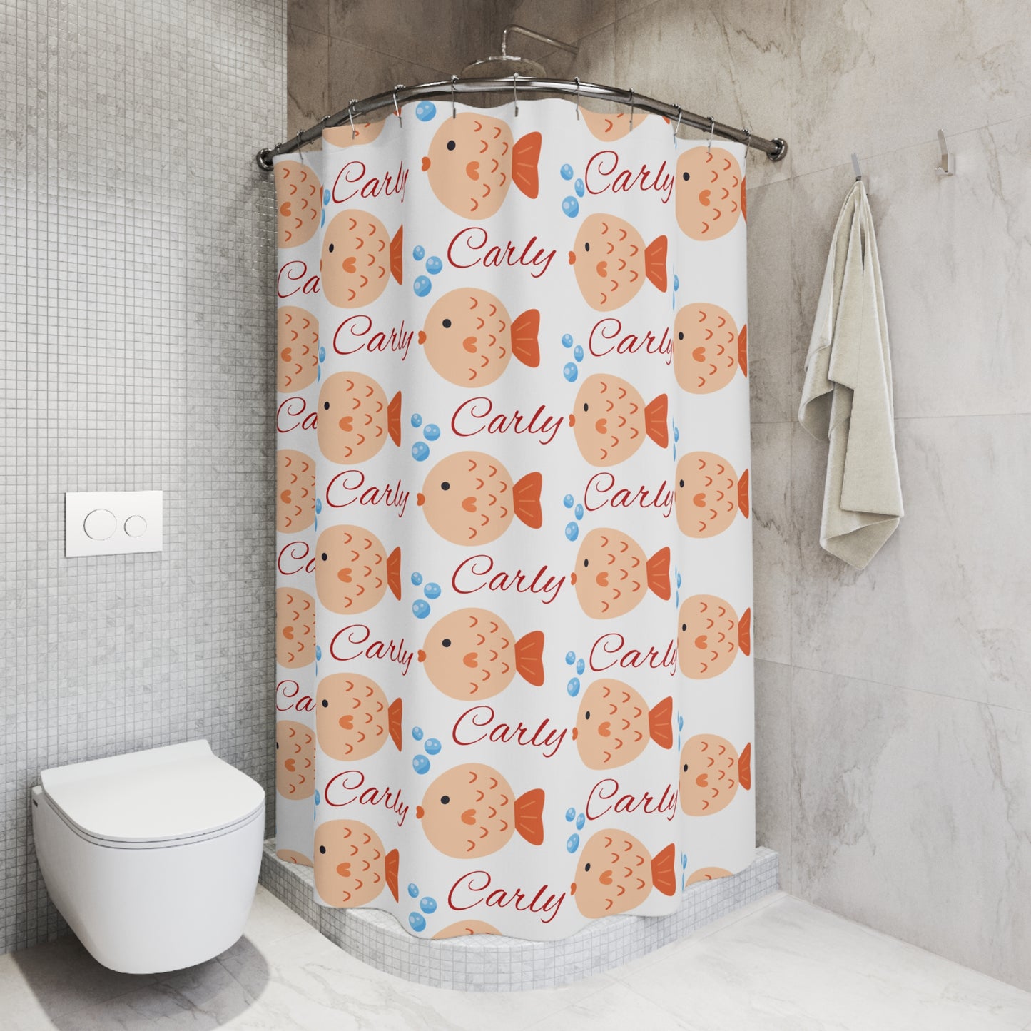 Personalized 'Carly' Fish Shower Curtain — Cute Pufferfish Pattern