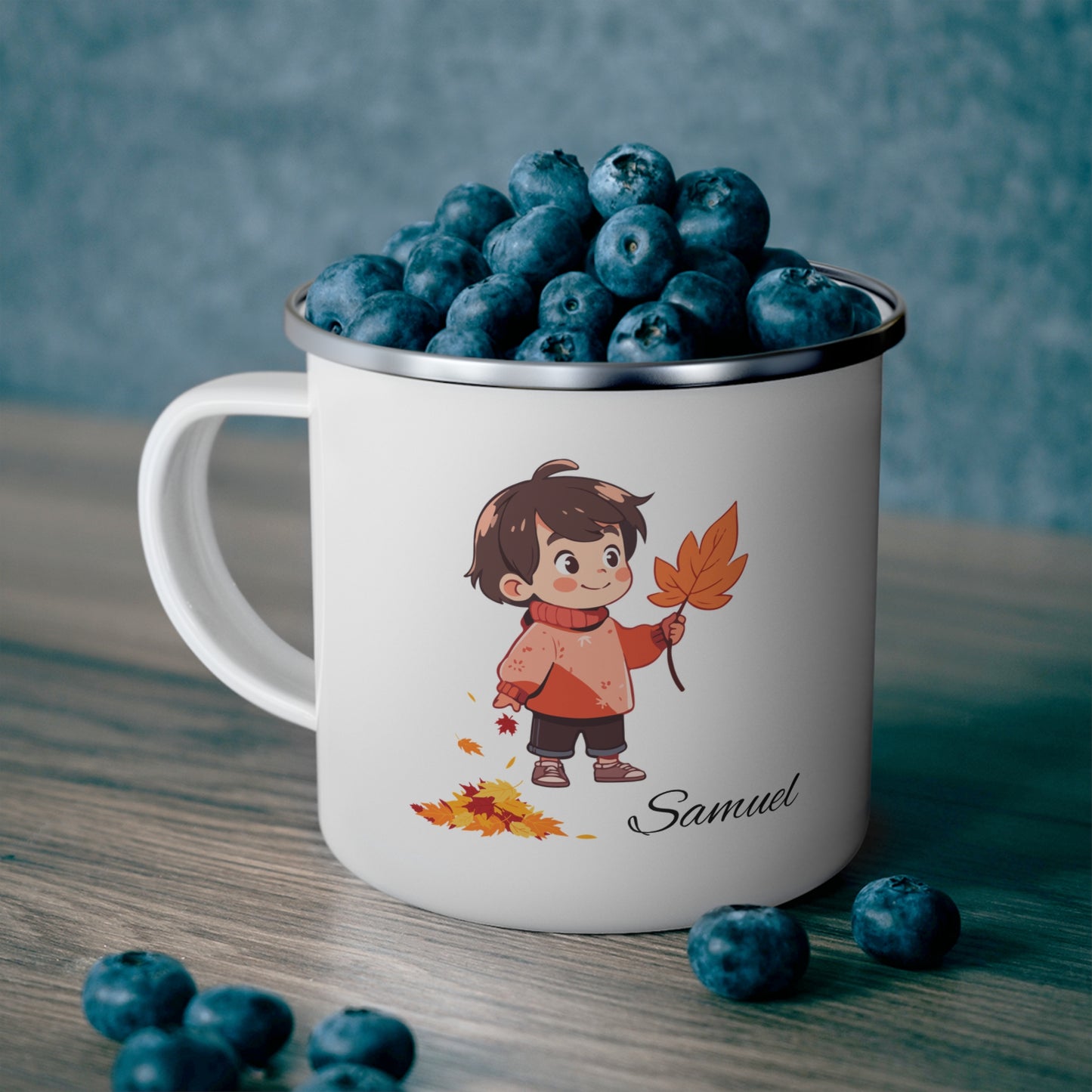 Personalized Fall Enamel Camping Mug with Leaf Design