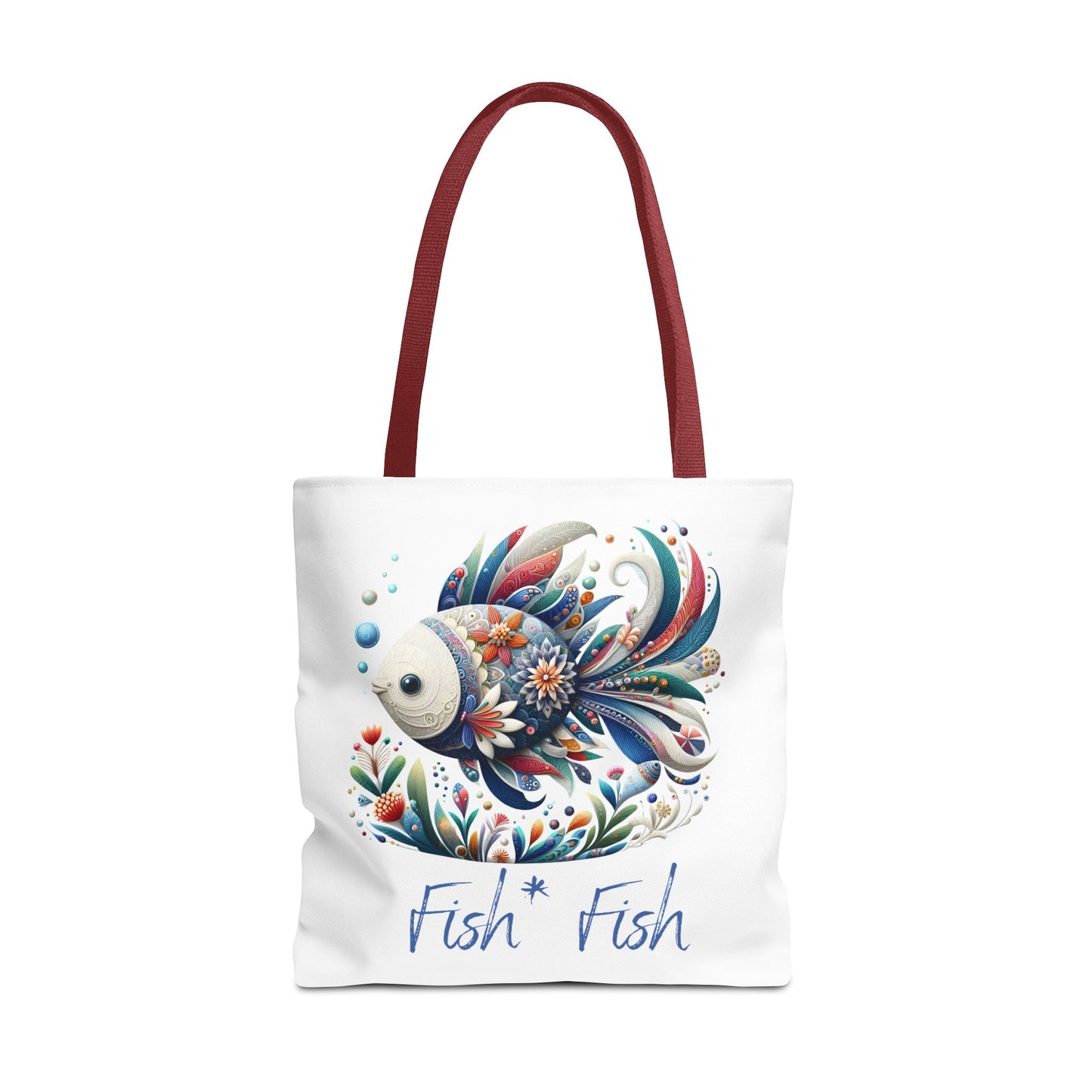 Floral Fish Tote Bag — Colorful Whimsical "Fish Fish" Canvas Tote