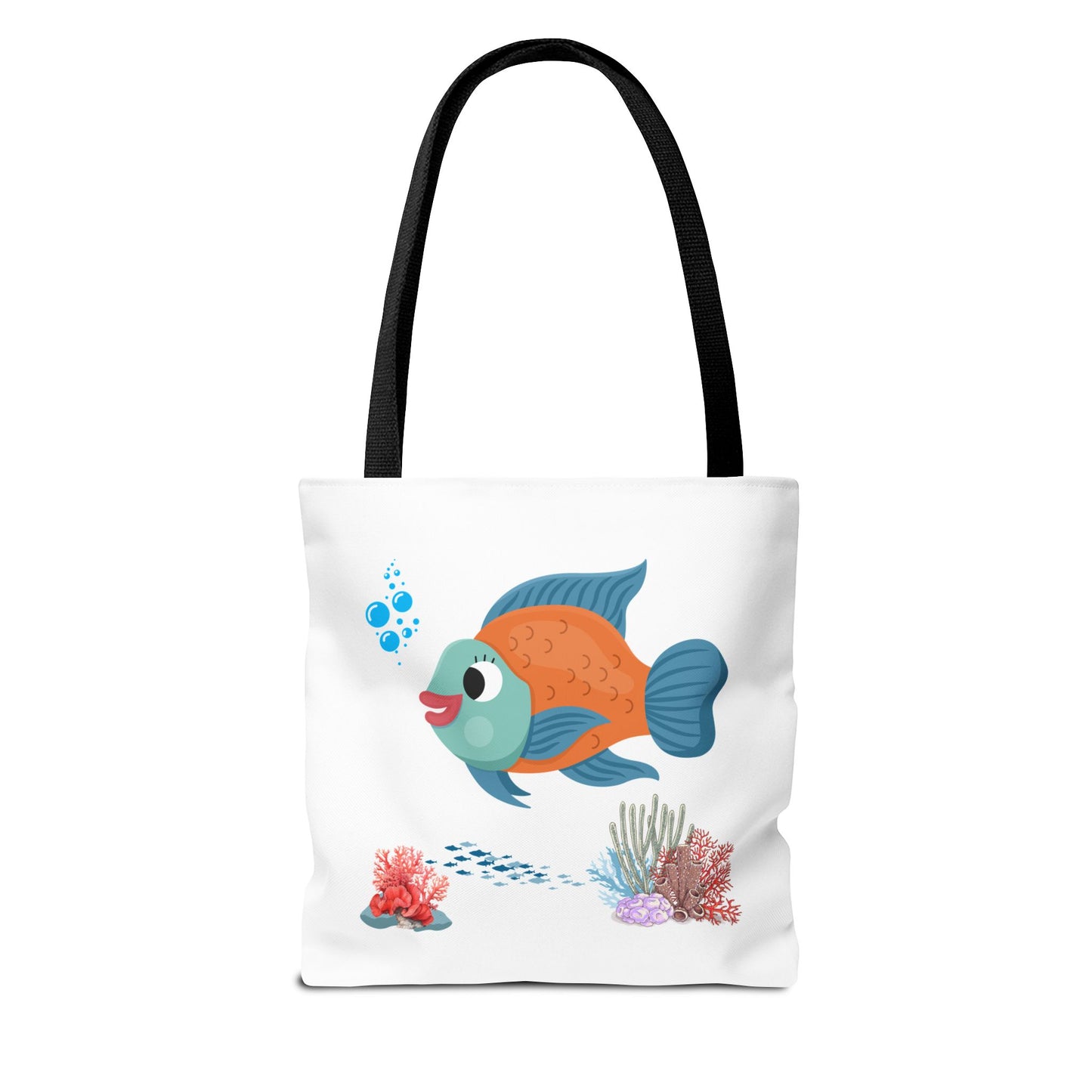 Orange and blue fish with coral and bubble Tote Bag