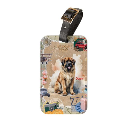 Luggage Tag - Personalized Travel Dog Tag with 'Owen' Leonberger Design