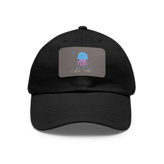Blue jellyfish with pink tentacles Dad Hat with Leather Patch (Rectangle)