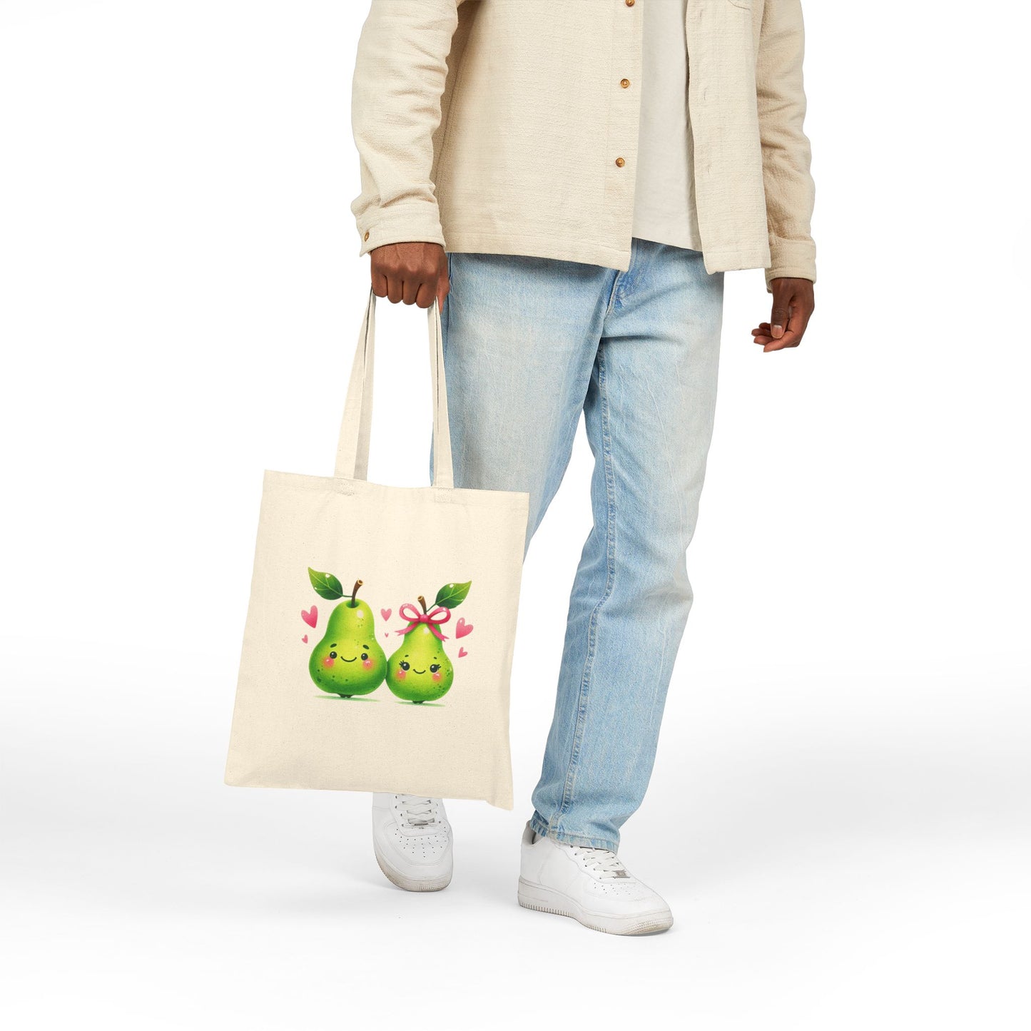 Pear Couple Canvas Tote Bag — Cute Kawaii Fruits Reusable Grocery Bag