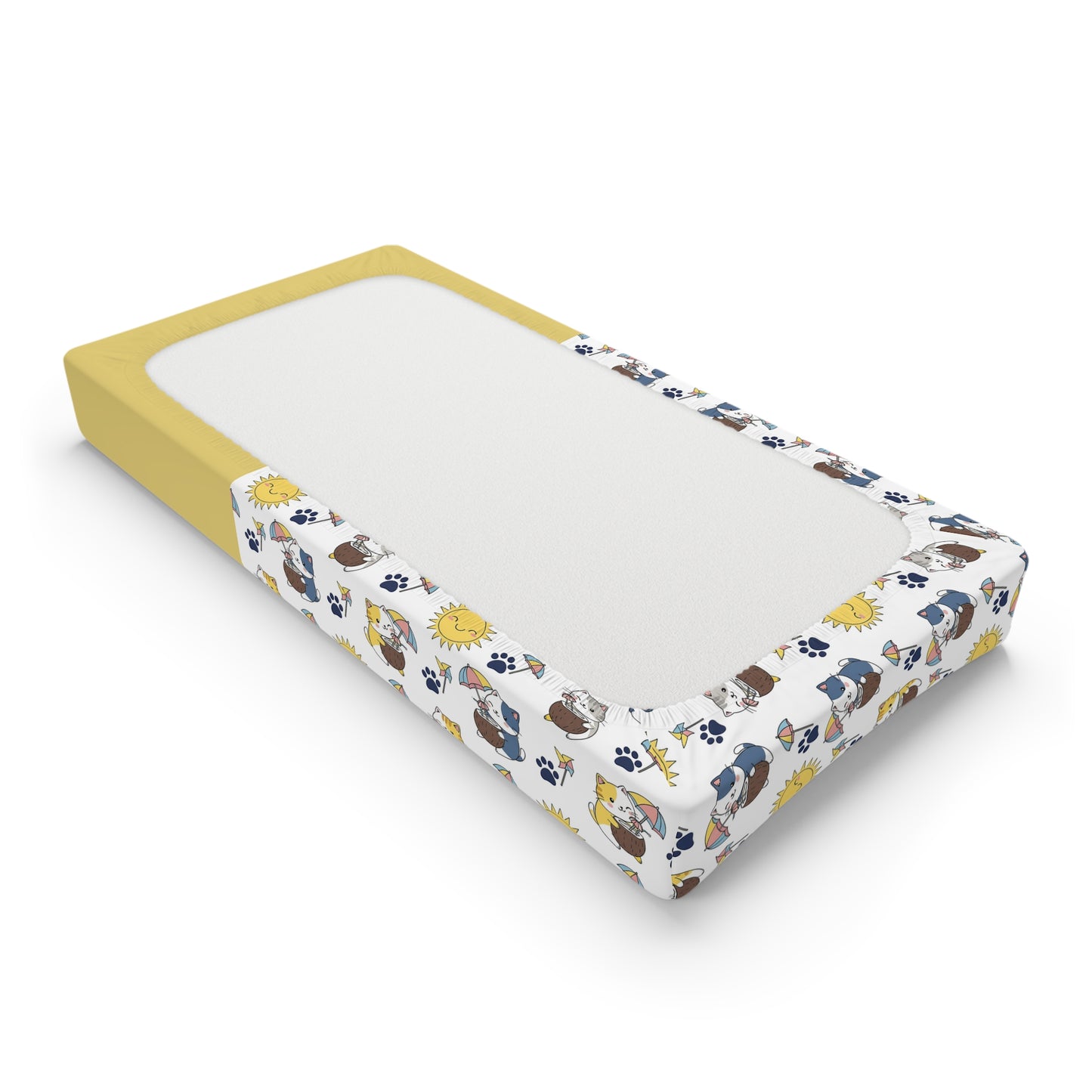 Personalized Cute Kitten Baby Changing Pad Cover — Yellow Sun & Cat Print