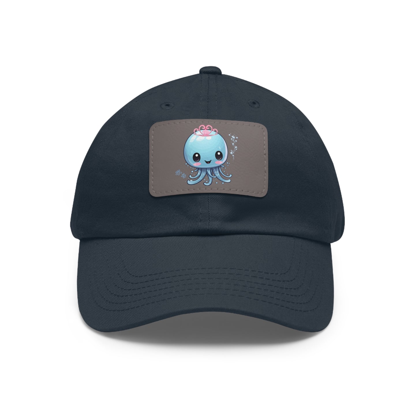Blue jellyfish with a pink tiara Dad Hat with Leather Patch (Rectangle)