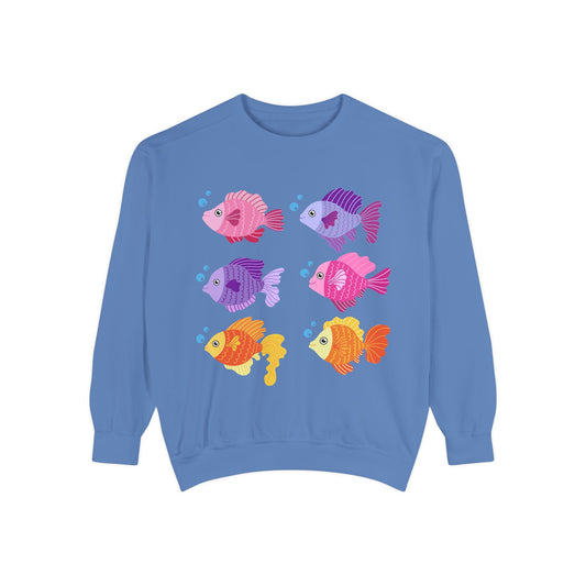 Six fish with cartoonish bubbles Unisex Garment-Dyed Sweatshirt
