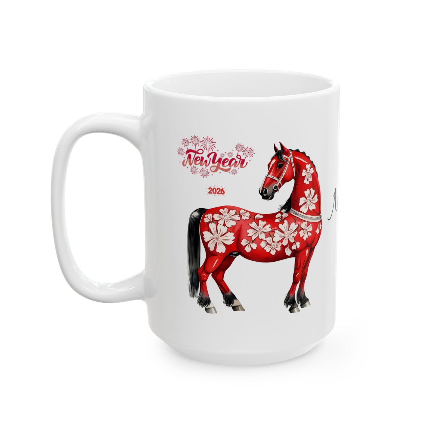 Personalized Red Floral Cow Mug — Custom Name Ceramic Coffee Cup (11oz/15oz)