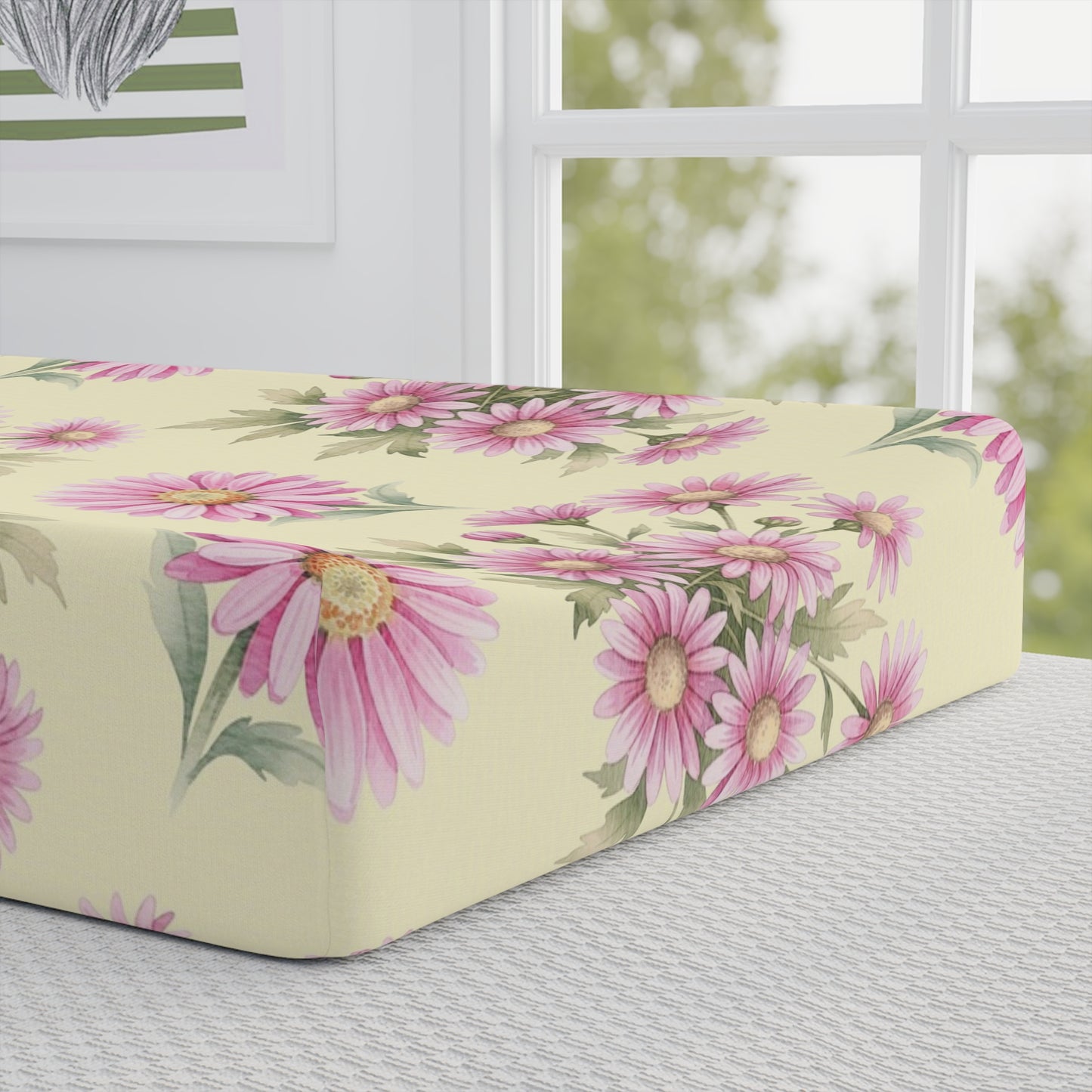 Floral Baby Changing Pad Cover — Pink Daisy Nursery Accent (Personalizable)