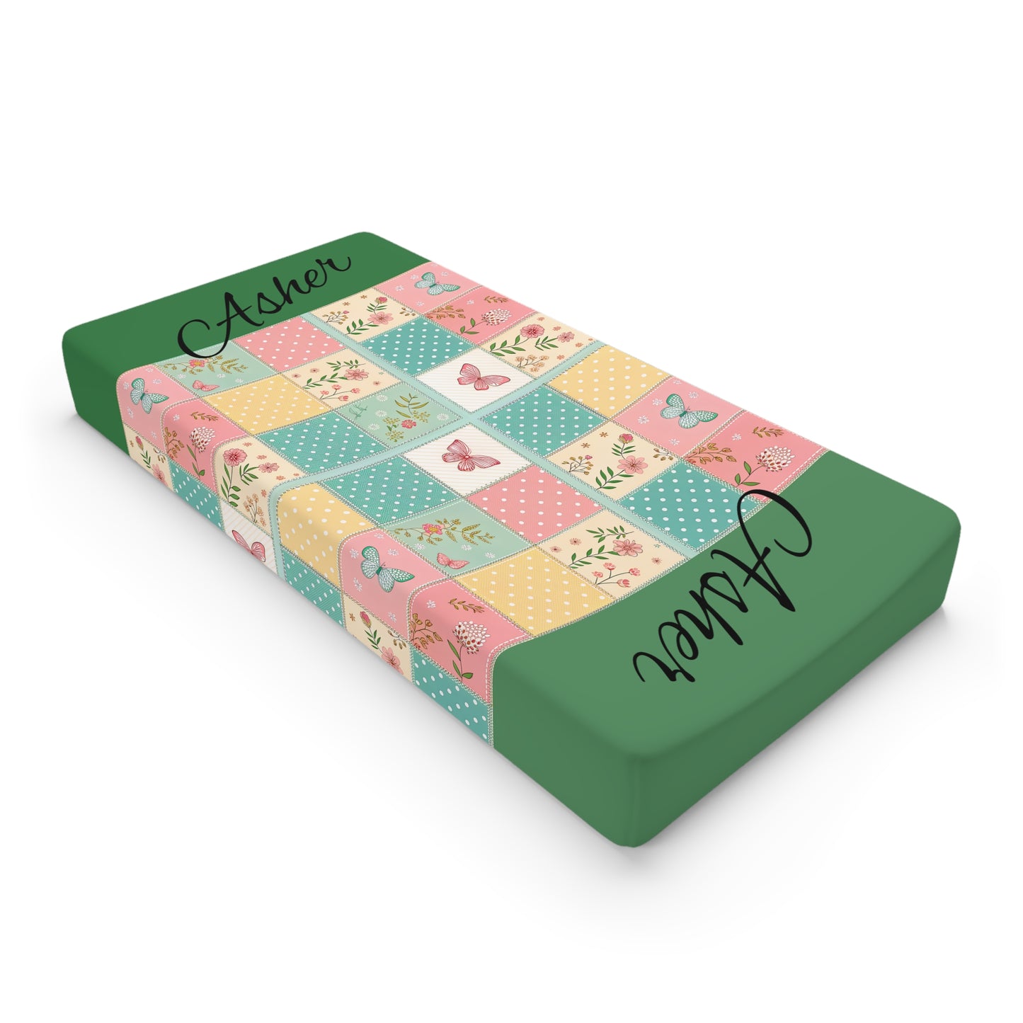 Personalized Patchwork Butterfly Baby Changing Pad Cover