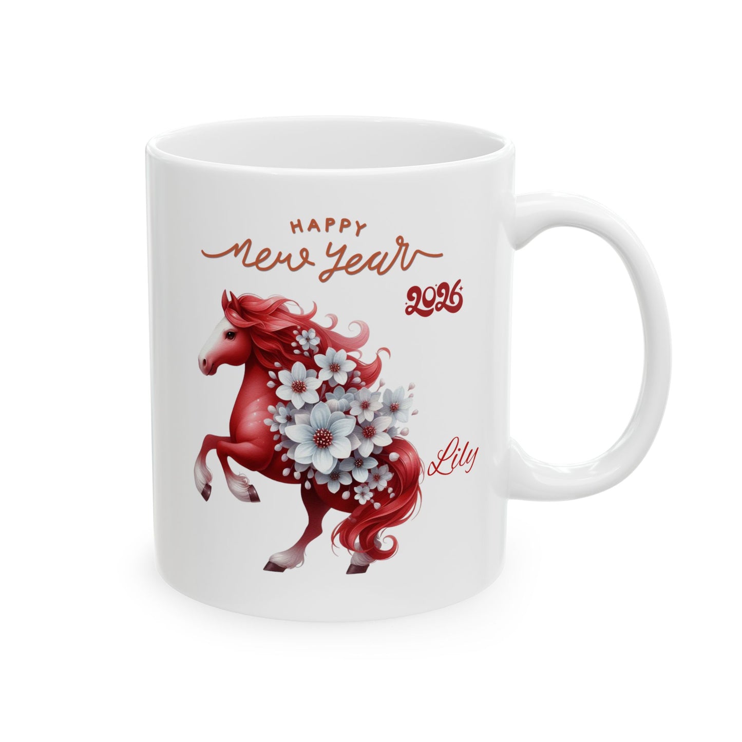 Personalized Red Unicorn Ceramic Mug — Custom Name & Birth Year Coffee Cup (11oz/15oz)