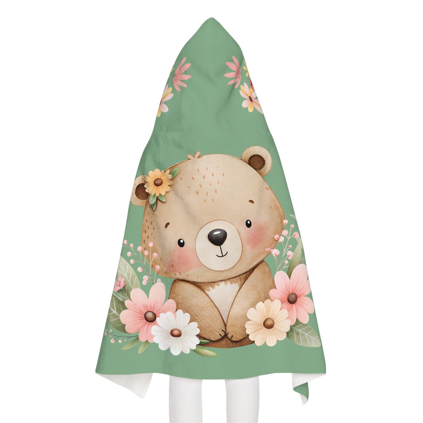 Personalized Kids Hooded Towel — Floral Bear Name Teepee Hood
