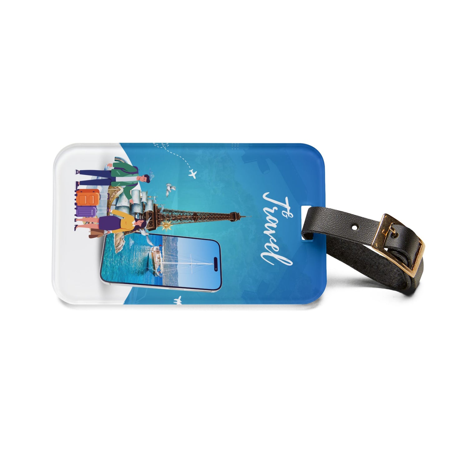 Travel Luggage Tag — Eiffel Tower Beach Passport Design