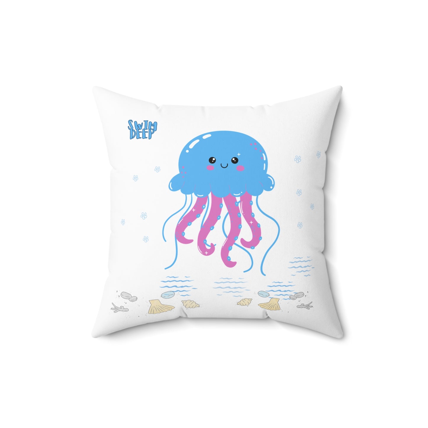 Blue jellyfish with pink tentacles Spun Polyester Square Pillow