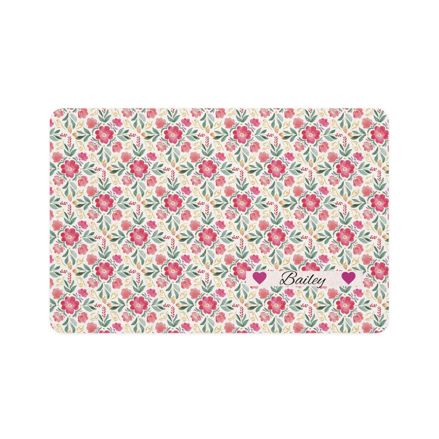 Floral Personalized Pet Food Mat (12x18) — Custom Name Paw-Safe Placemat