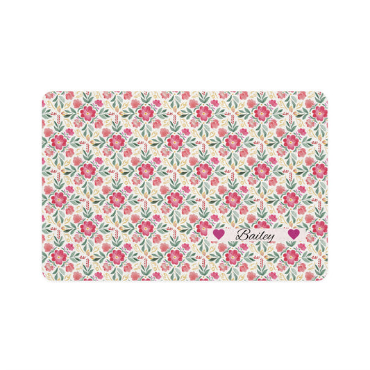 Floral Personalized Pet Food Mat (12x18) — Custom Name Paw-Safe Placemat
