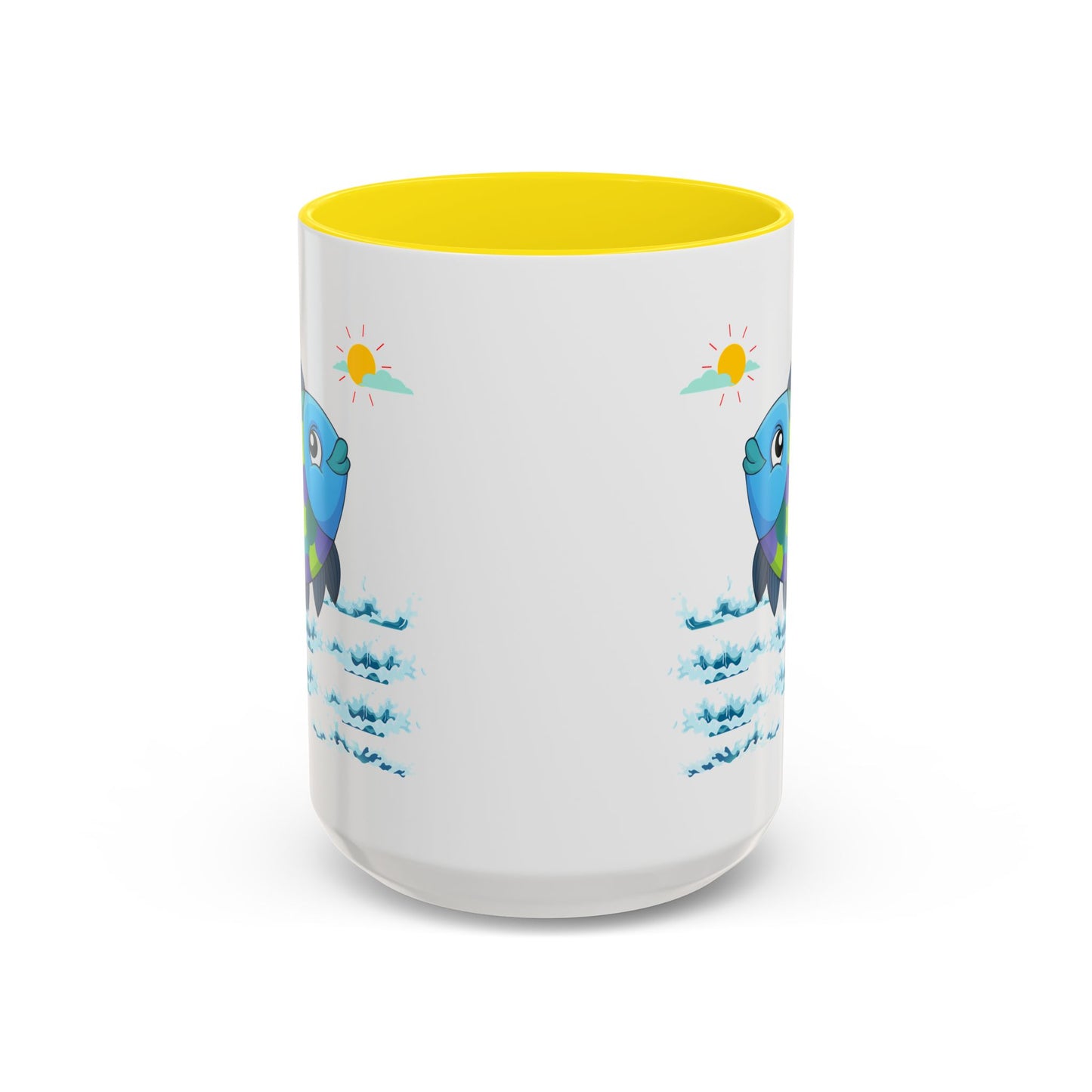 Fish with a sun and birds in the sky above water Coffee Mug