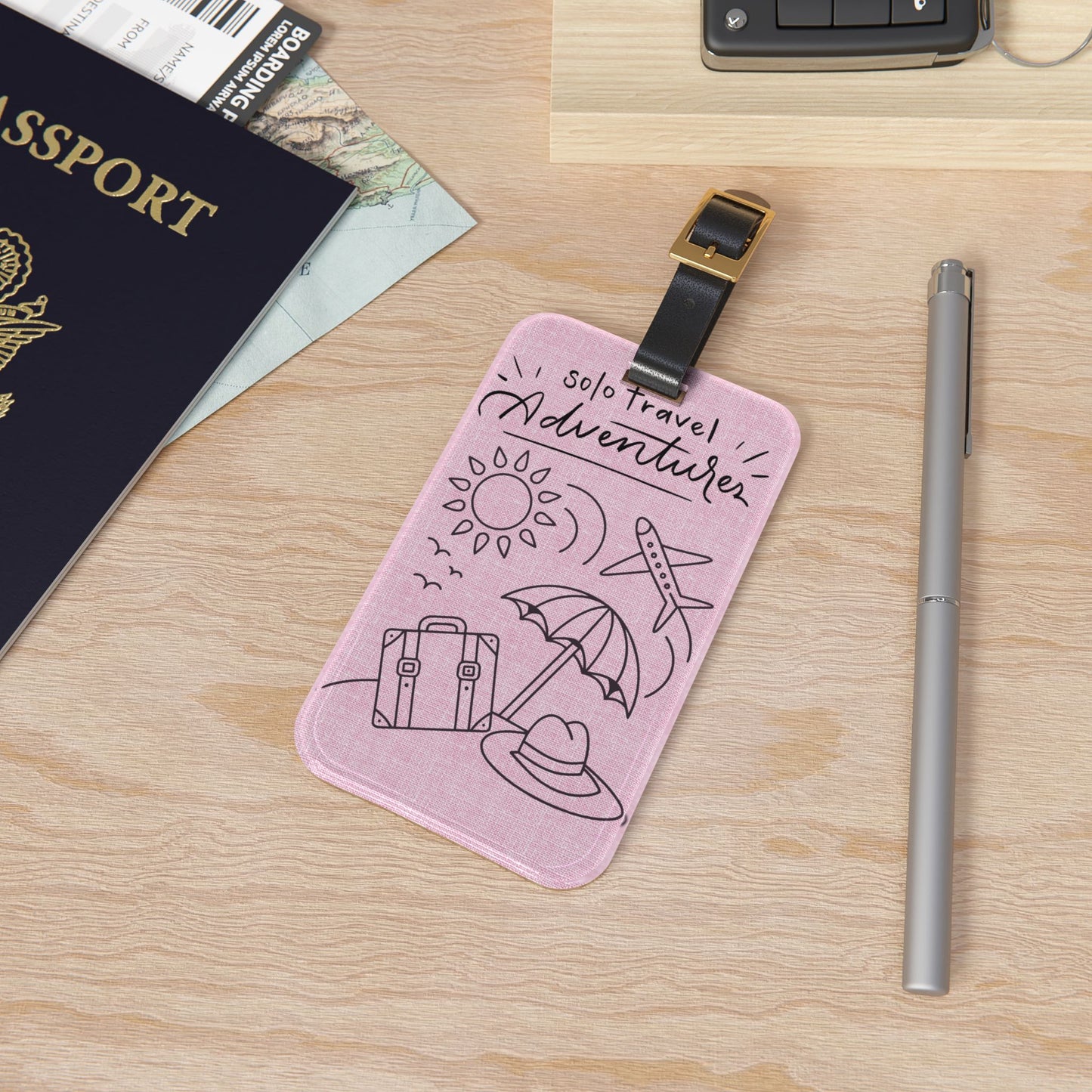 Solo Travel Adventurer Luggage Tag – Pink Passport Bag Identifier