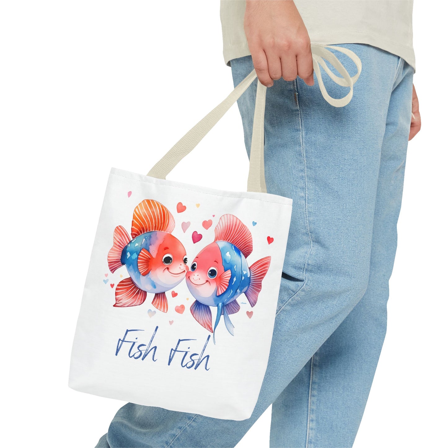 Cute Fish Couple Tote Bag — 'Fish Fish' Romantic Sea Life Beach Shopper