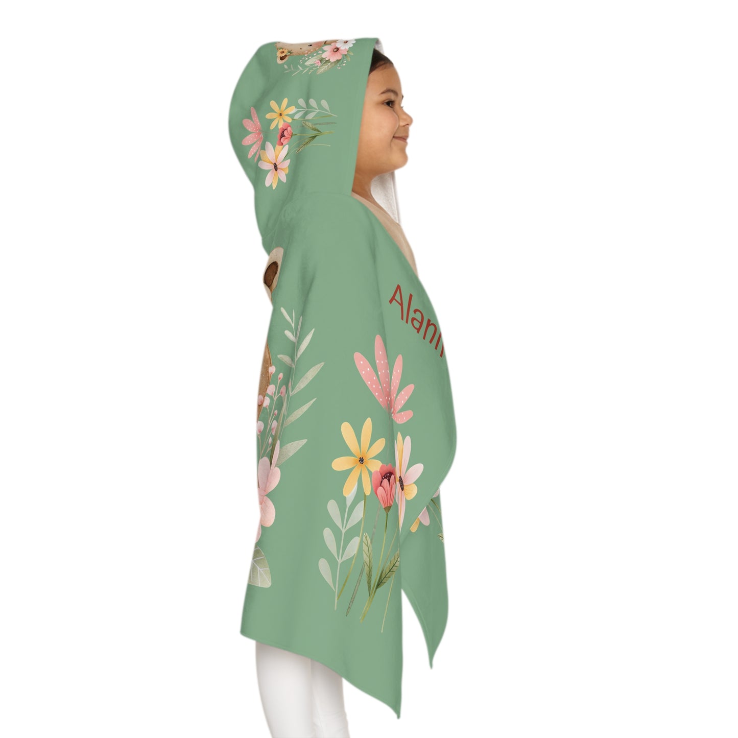 Personalized Kids Hooded Towel — Floral Bear Name Teepee Hood