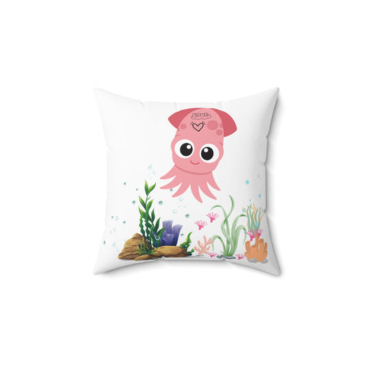 Pink squid cartoon with love Spun Polyester Square Pillow
