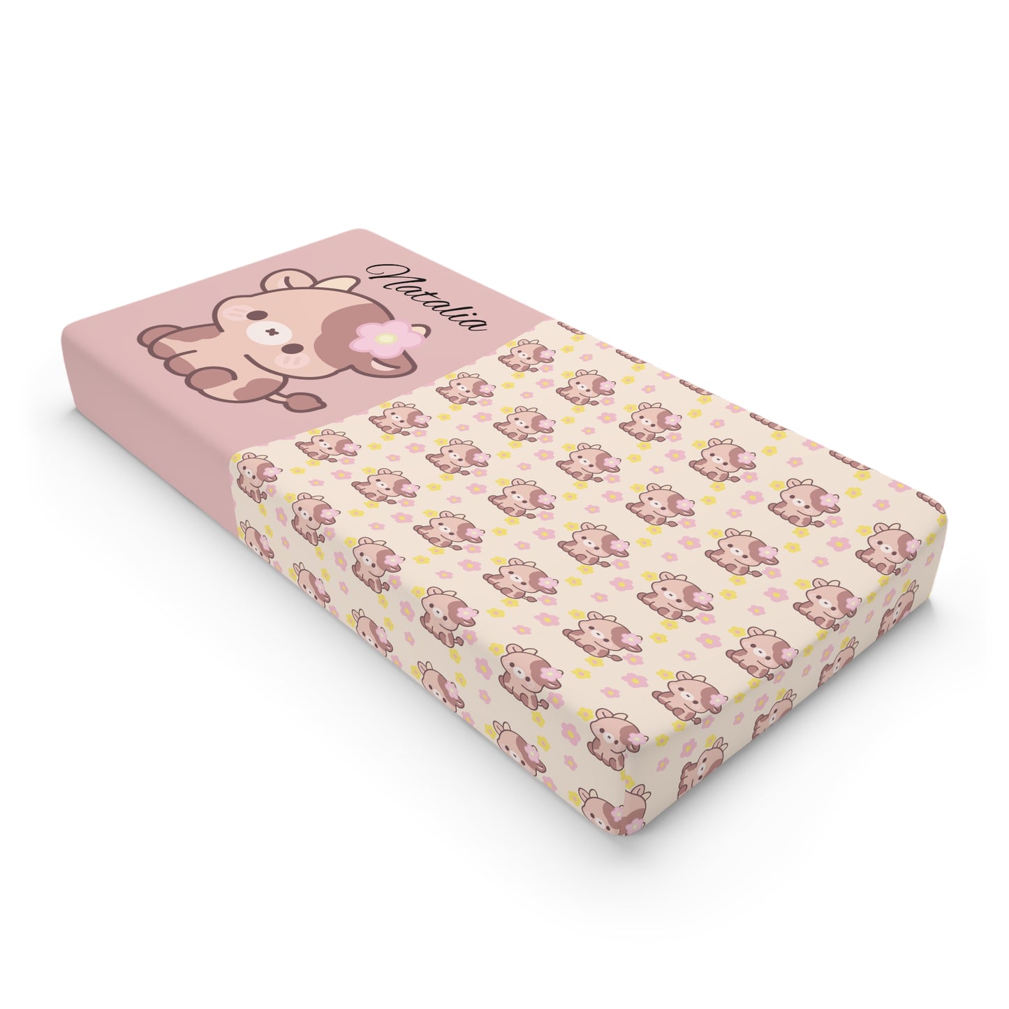 Pink Cute Cow Baby Changing Pad Cover – Personalized Nursery Bedding