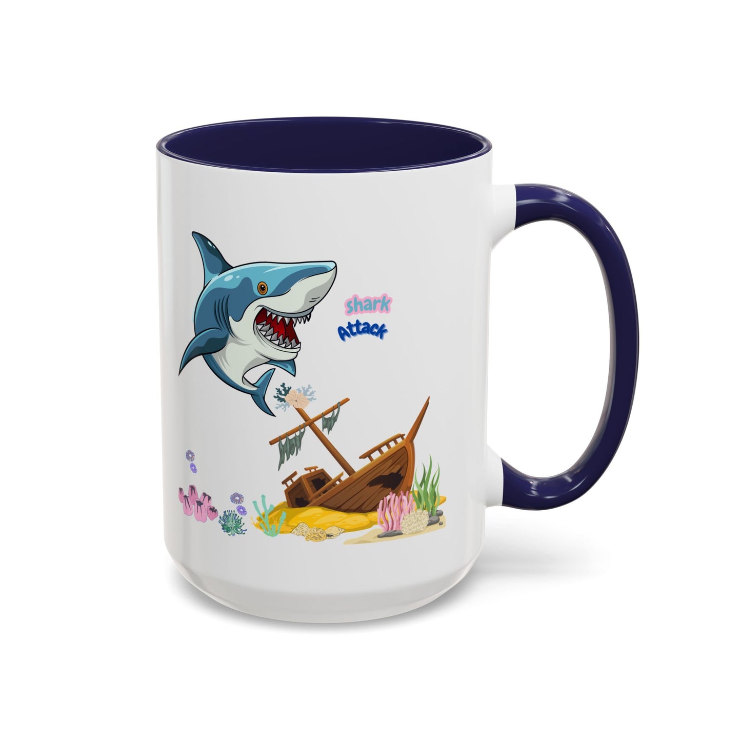 Shark ship colorful coral reef Coffee Mug