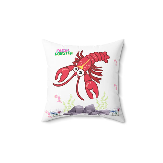 Friendly red lobster big eyes and yellow strip Spun Polyester Square Pillow