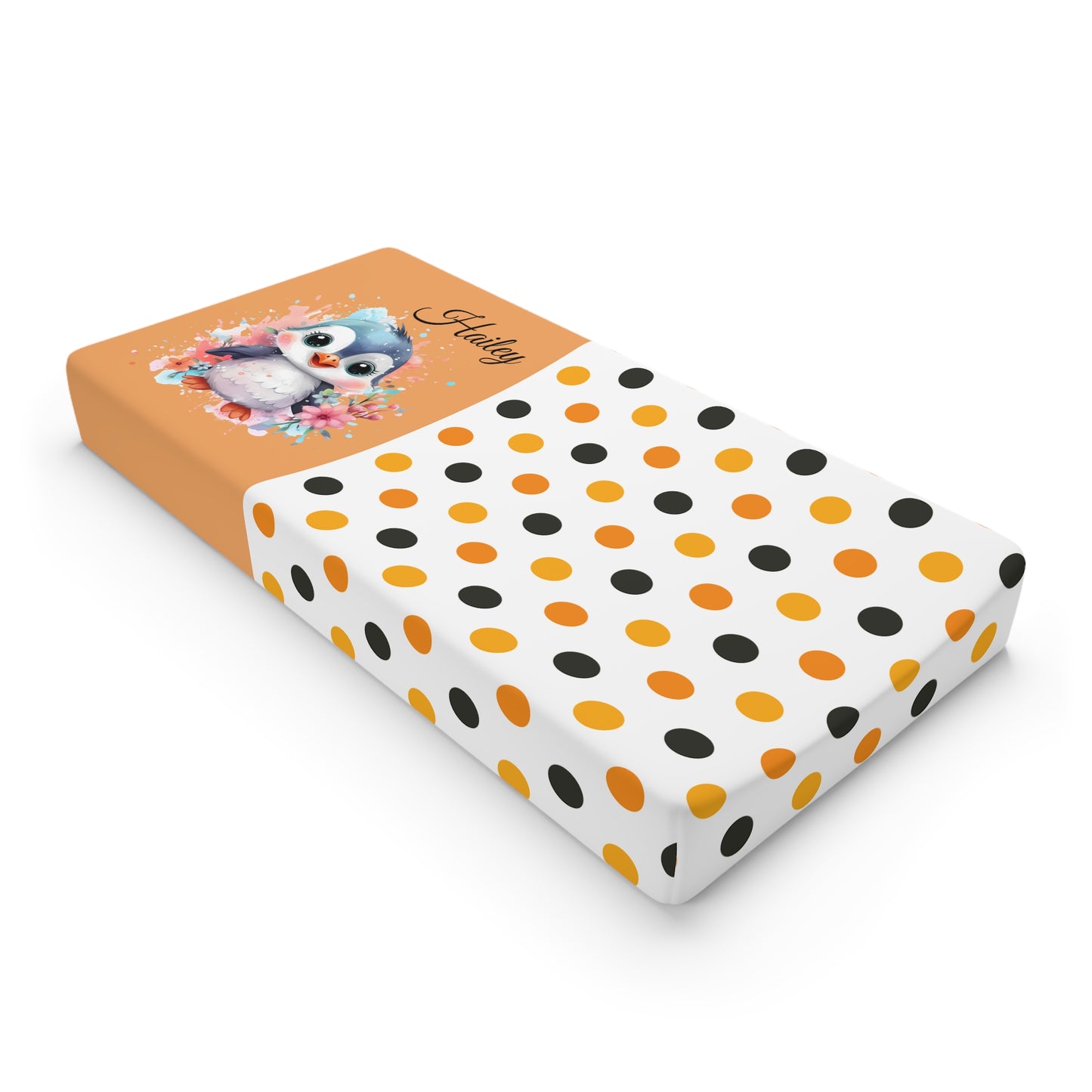 Cute Owl Polka Baby Changing Pad Cover — Personalized 'Hattie' Floral Nursery