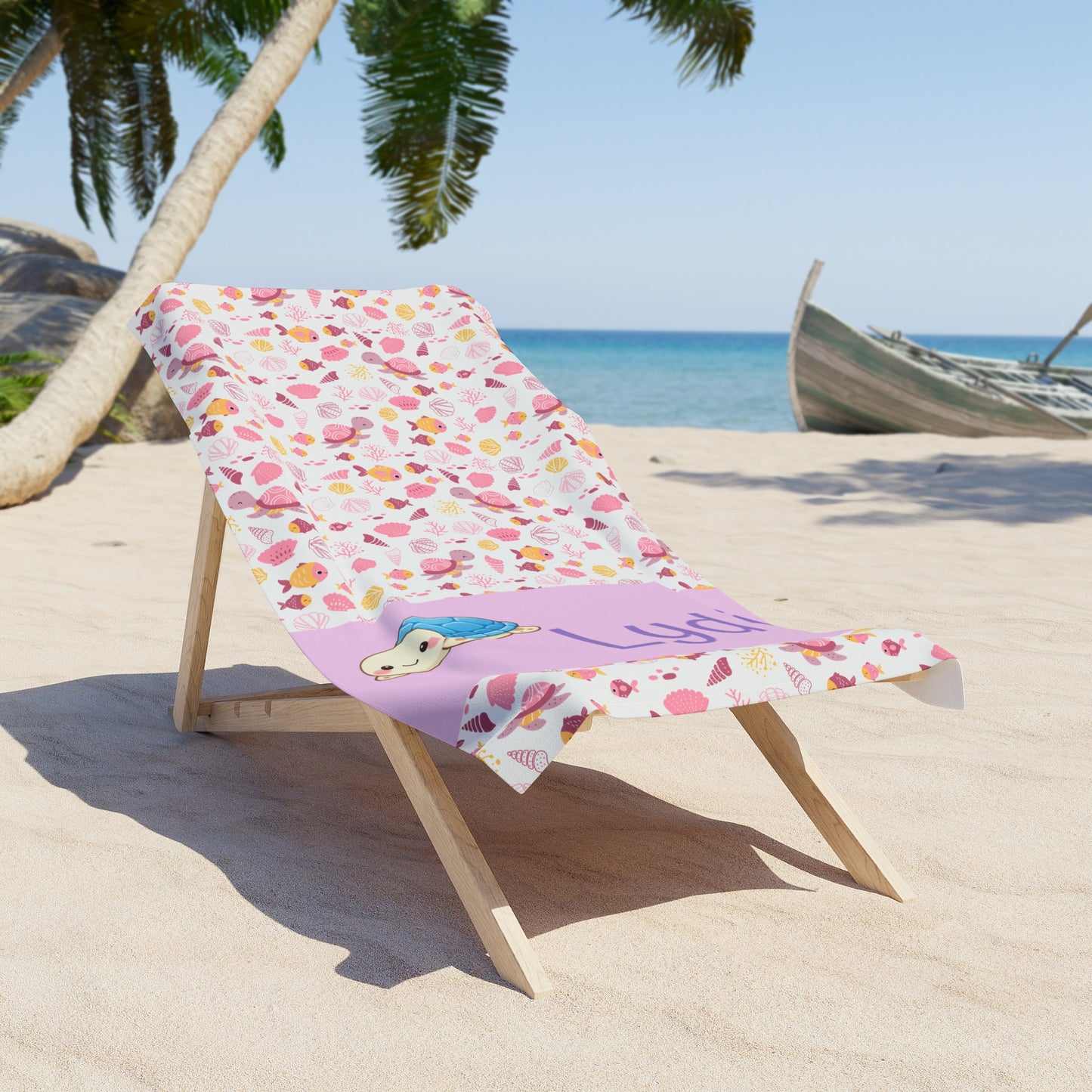 Personalized Kids Beach Towel — Cute Sea Turtle Name Towel (e.g., Lydia)