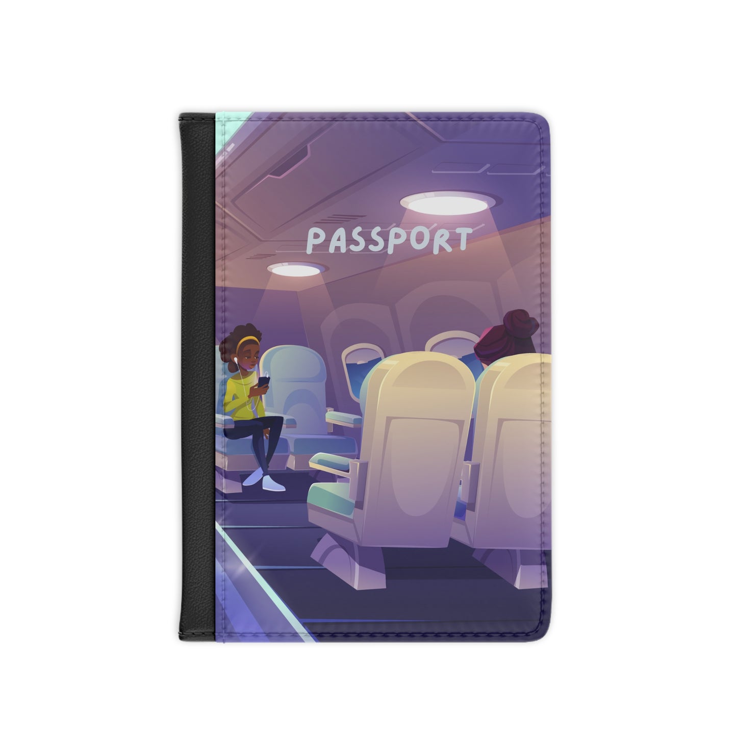 Passport Cover — Airplane Interior Travel Passport Holder with 'PASSPORT' Text