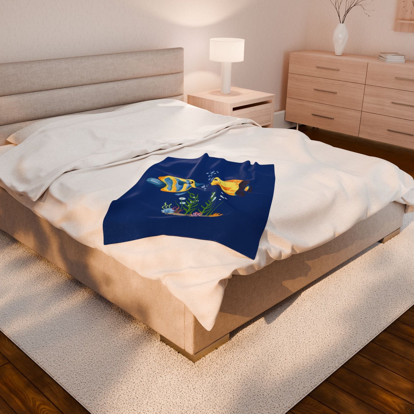 Two fish greet in underwater Velveteen Plush Blanket