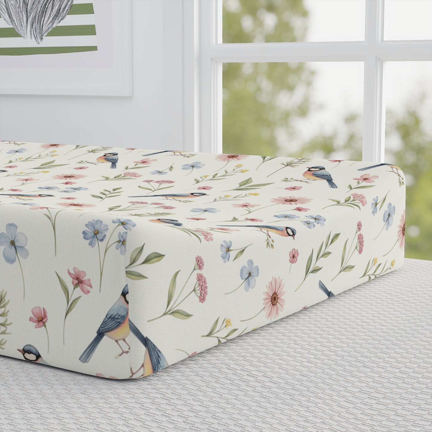Personalized Floral Bird Baby Changing Pad Cover — Cute Duckling Name Option