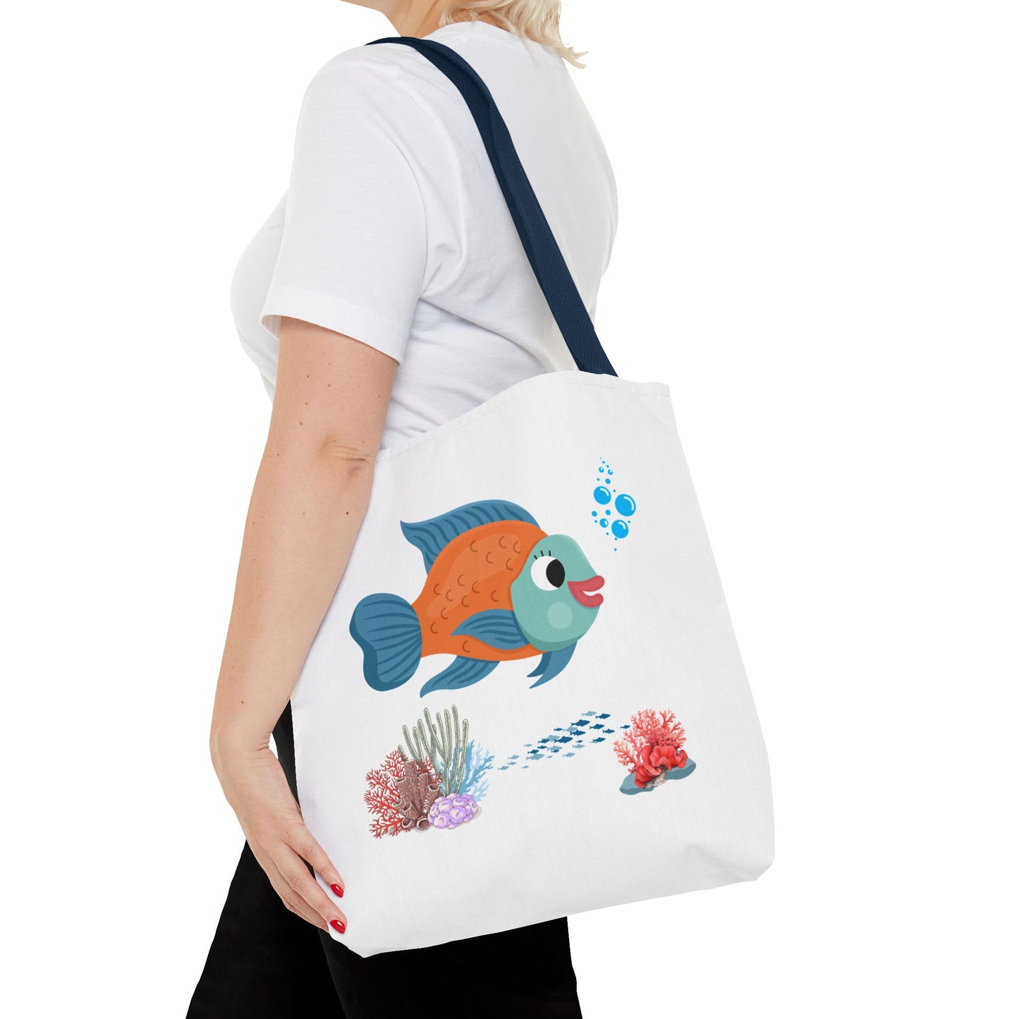 Orange and blue fish with coral and bubble Tote Bag