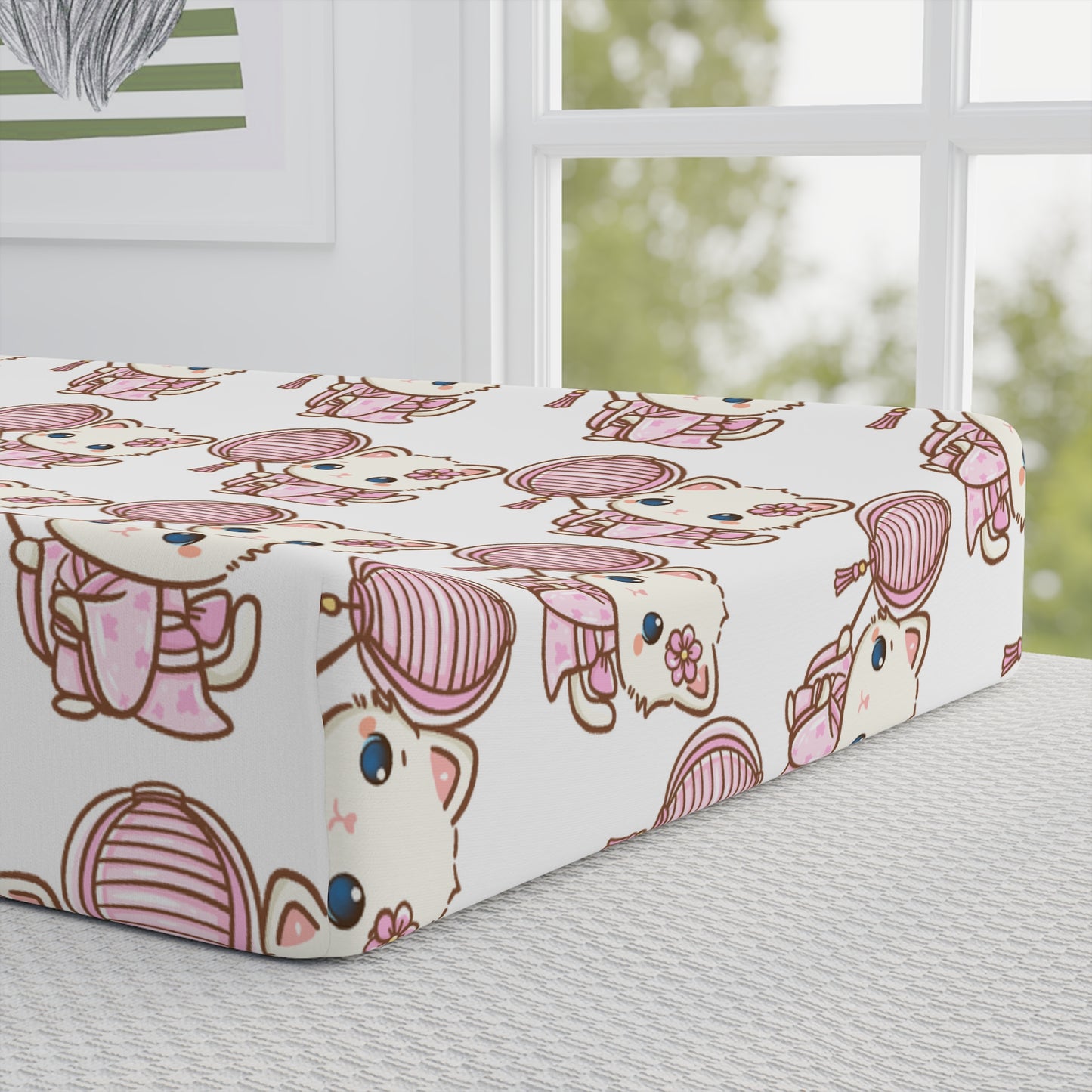 Personalized Pink Doll Baby Changing Pad Cover — Cute Nursery Accessory