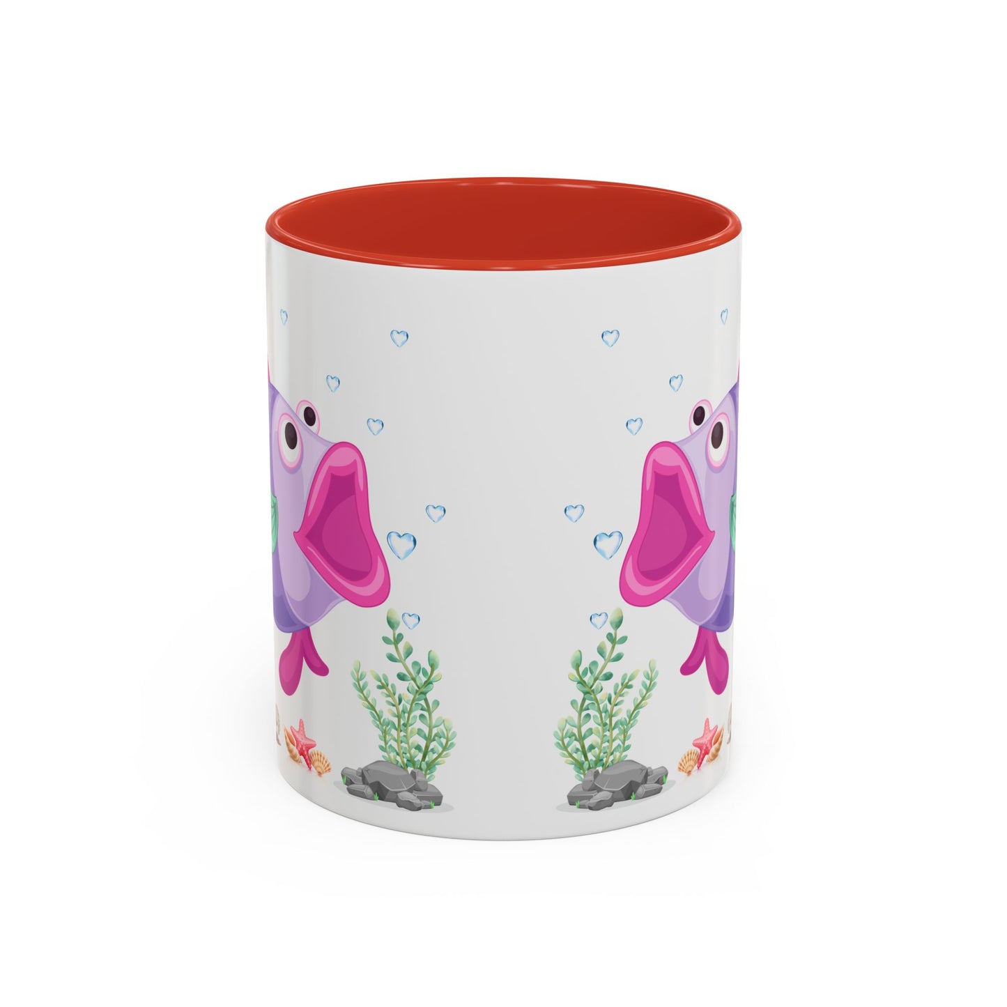 Fish with open mouth bubbles and underwater flora. Coffee Mug