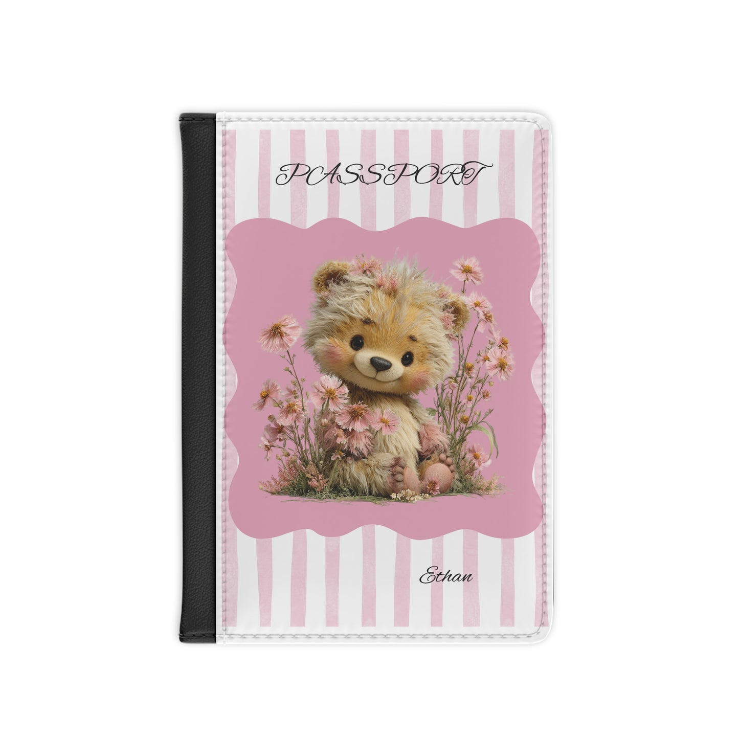 Cute Teddy Passport Cover – Pink Floral Travel Passport Holder