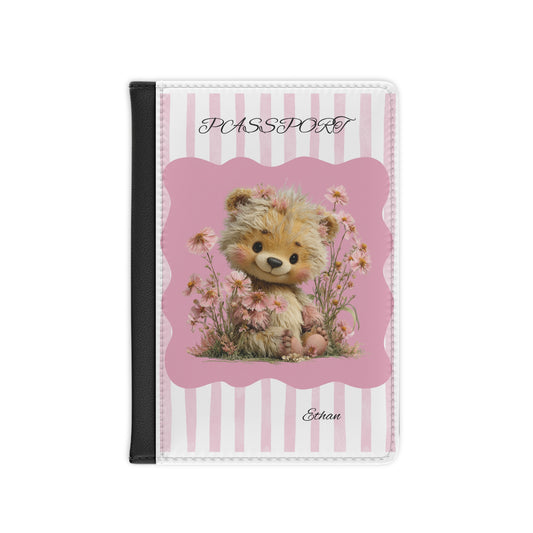 Cute Teddy Passport Cover – Pink Floral Travel Passport Holder