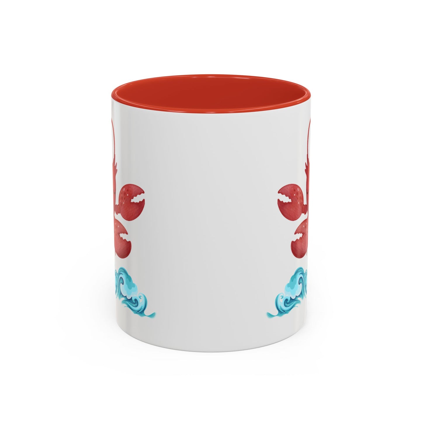 Cheerful red lobster emerging from stylized blue waves Coffee Mug