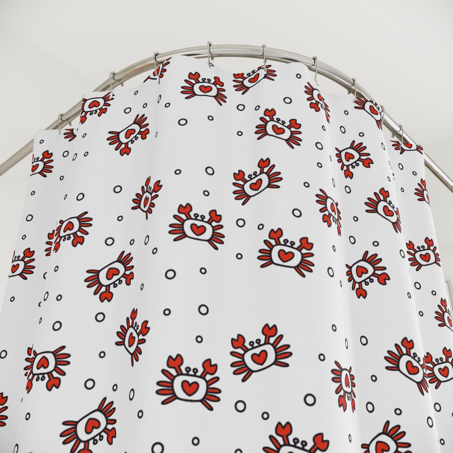 Heart Crab Pattern Shower Curtain – Cute Coastal Bathroom Decor