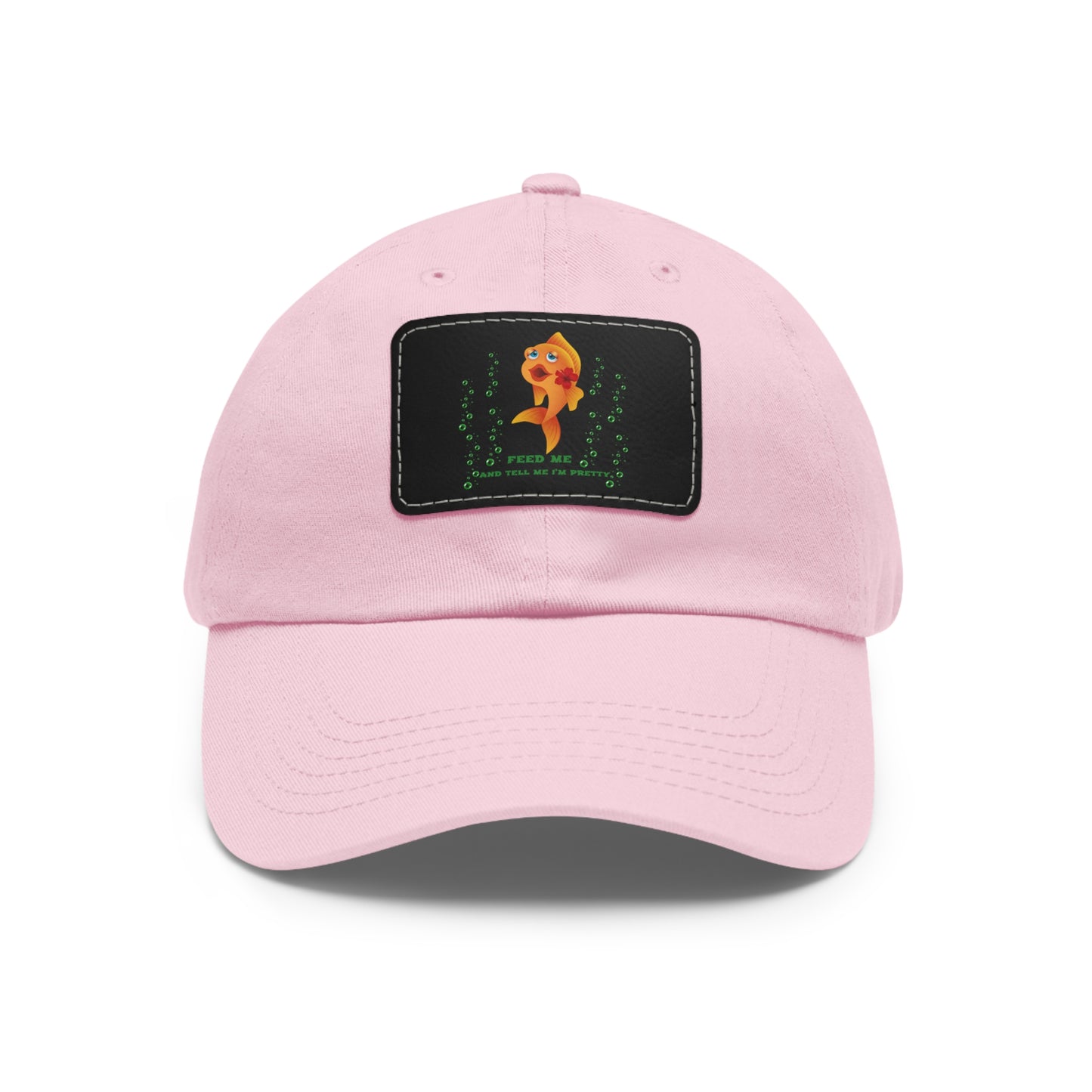 Cartoon goldfish with red lips and flower Dad Hat with Leather Patch (Rectangle)