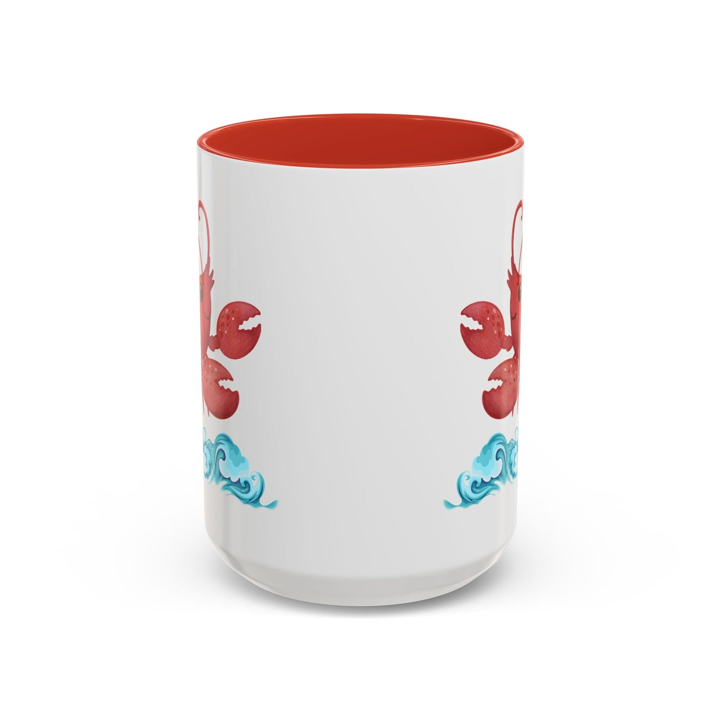 Cheerful red lobster emerging from stylized blue waves Coffee Mug