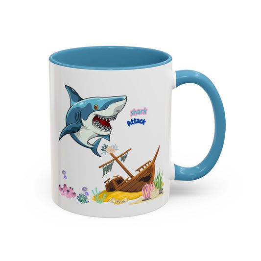 Shark ship colorful coral reef Coffee Mug