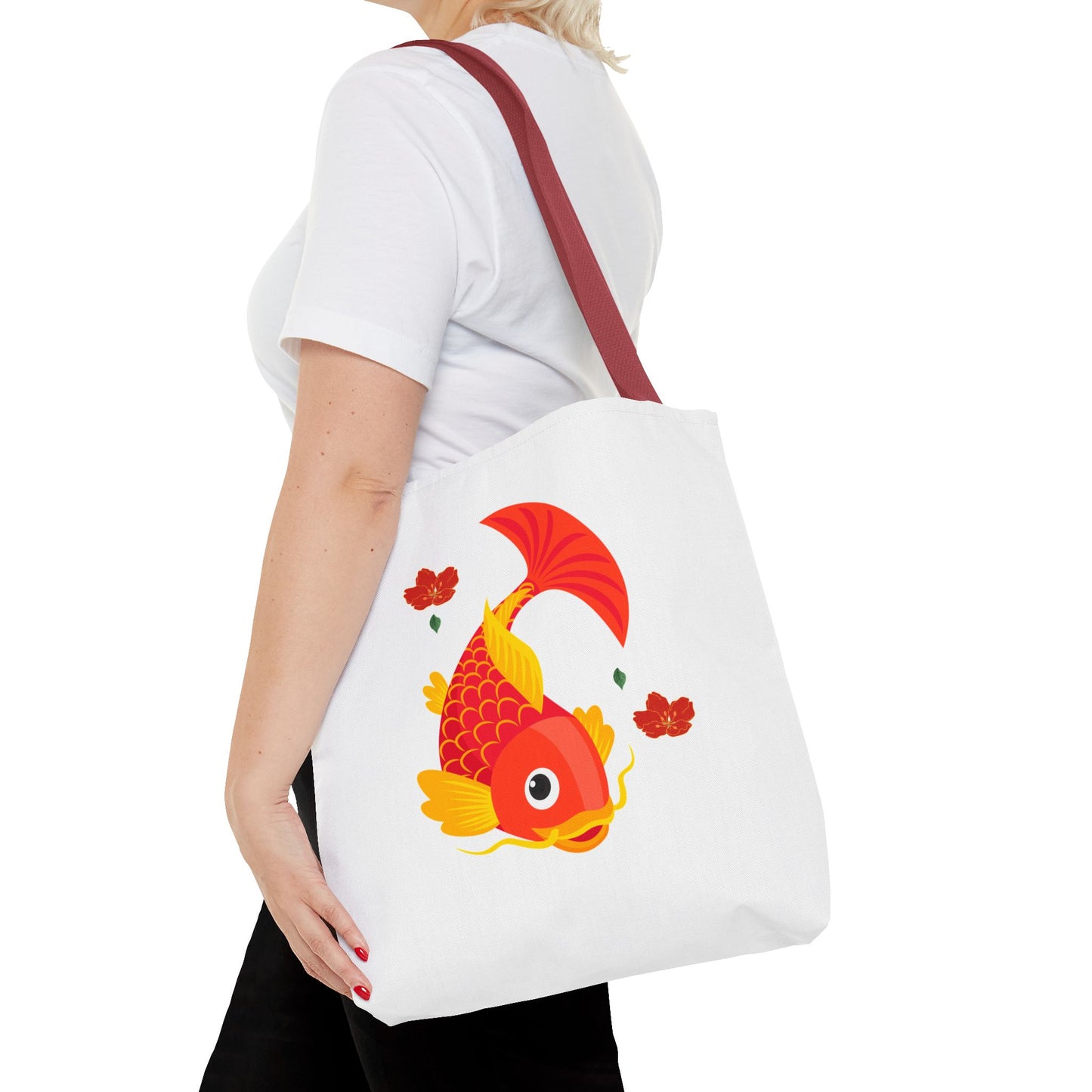 Goldfish with flowing fins and red blossoms Tote Bag