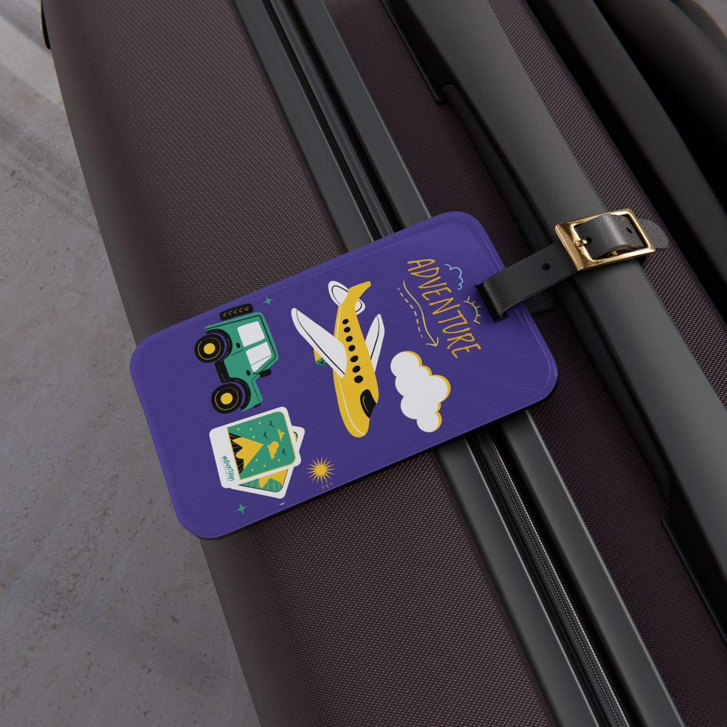 Adventure Luggage Tag — Cute Plane & Travel Icons ID Tag for Kids & Families