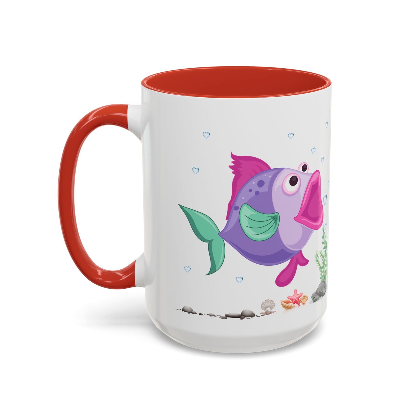 Fish with open mouth bubbles and underwater flora. Coffee Mug