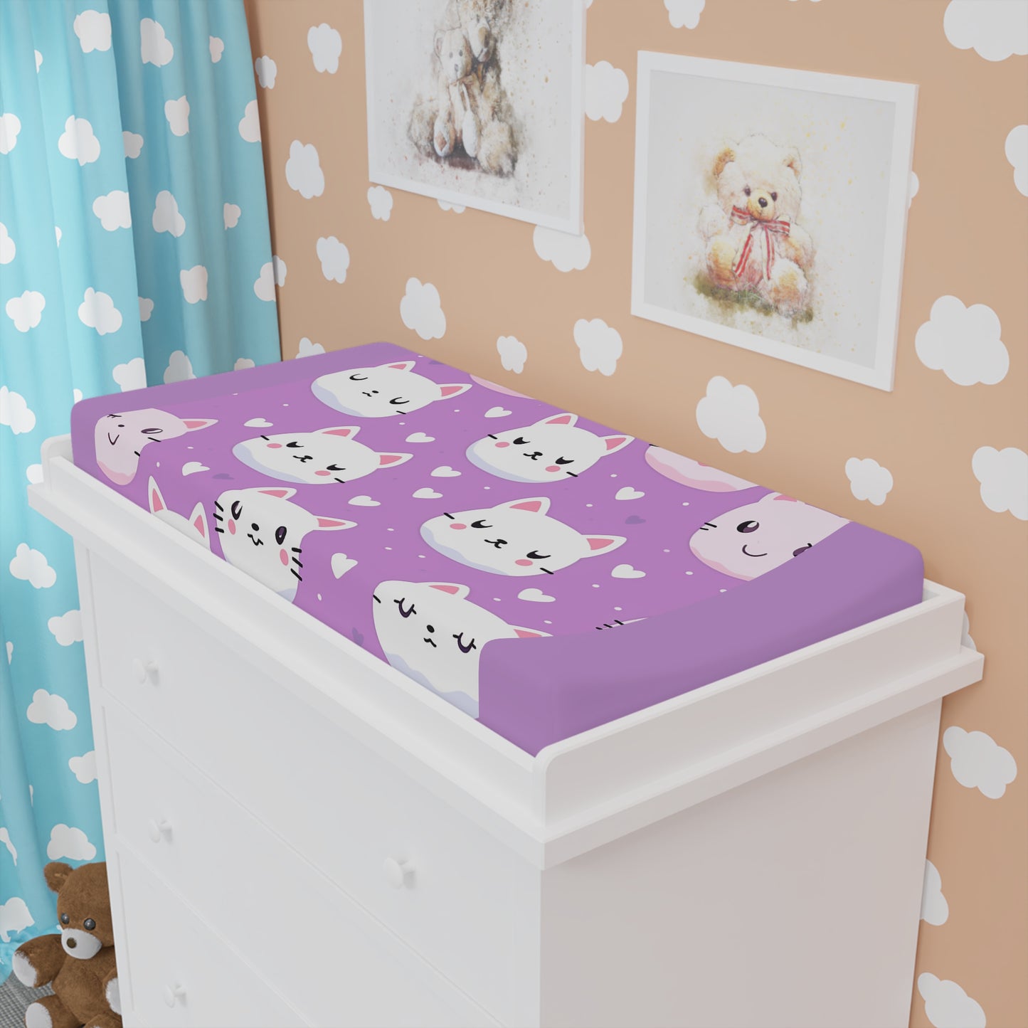 Purple Cute Cat Baby Changing Pad Cover – Adorable Kitten Nursery Décor
